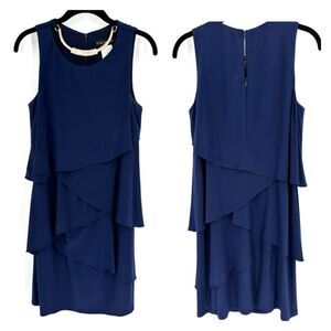 Cachet Women's Sleeveless Tiered Lined Layered Sheath Dress‎ Navy Blue Size 6